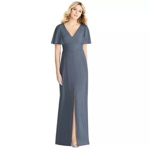Social Bridesmaids Chiffon Ruffle Sleeve Full Length Dress 8188 Silverstone 2